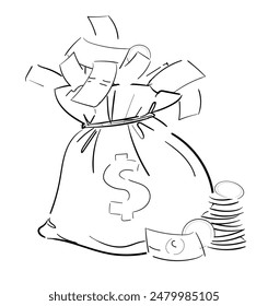 Bag with money , Canvas sack bag vector illustration 