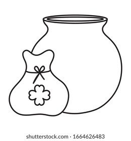 bag of money with clover and cauldron vector illustration design