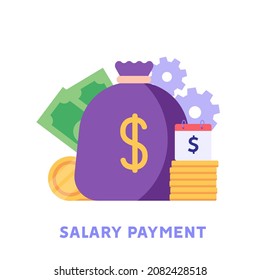 Bag with money. Concept of salary payment, salary increase, rise, businessman, financial growth. Vector illustration in flat design