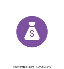 Bag with money, dollars isolated flat web mobile icon. Vector graphic illustration. Logotype, logo