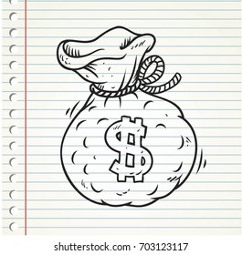 A bag of money doodle vector