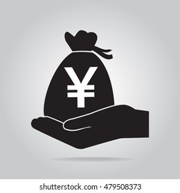 Bag money in hand icon. Protection, safety concept
