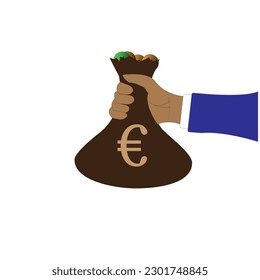 Bolsa de dinero en una mano. Ilustración del vector. Elementos para el diseño.