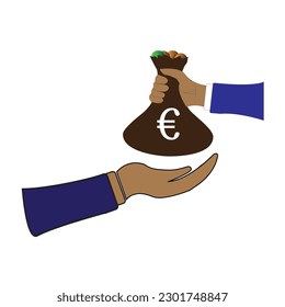 Bag of money in a hand. Vector illustration . Elements for design.