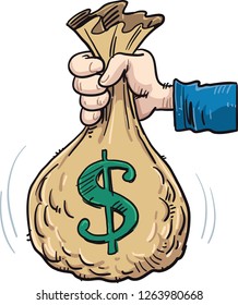 Bag of money in the hands of a businessman. Earning money concept. Banking, investment, deposit. Giving, pay with coins