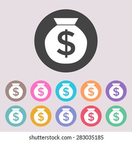 Bag of money icon. Set of colored icons.