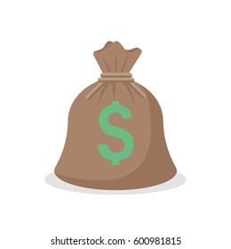 Bag of money isolated on a white background. Vector illustration flat style. Icon for web design. American dollar sign. A symbol  rich, affluence and success. Template for other objects.