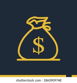 bag with money line icon, outline vector illustration.