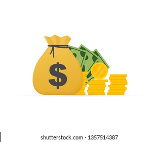 Bag of Money Logo Template, Sack of Money. Money cash heap. Vector stock Illustration