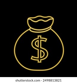 Bag with money in neon effect