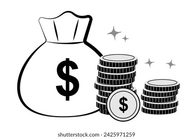 A bag of money on a white background.