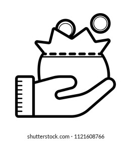 Bag with money in the palm of your hand
