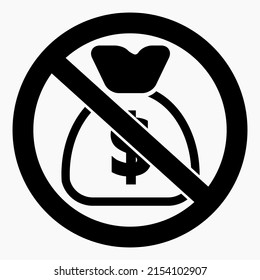 Una bolsa de dinero en un círculo rojo. No hay icono de dinero. Pobreza. Pobreza. No hay riqueza. Icono del vector.