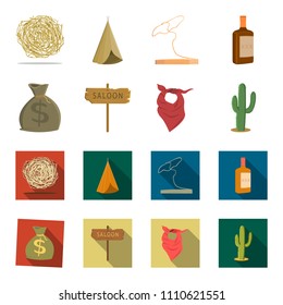 Bag of money, saloon, cowboy kerchief, cactus. Wild west set collection icons in cartoon,flat style vector symbol stock illustration web.