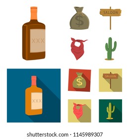 Bag of money, saloon, cowboy kerchief, cactus. Wild west set collection icons in cartoon,flat style vector symbol stock illustration web.