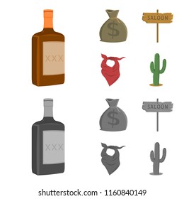 Bag of money, saloon, cowboy kerchief, cactus. Wild west set collection icons in cartoon,monochrome style vector symbol stock illustration web.