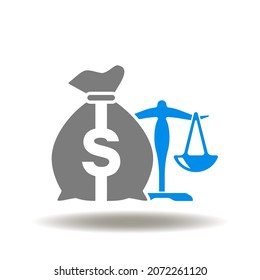 Bag Money With Scales Vector Illustration. Liquidity And Profitability Symbol. Financial Law And Corruption Icon. AML Sign.