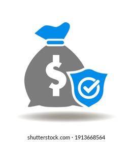 Bag Money With Shield And Check Mark Vector Icon. Compensation And Benefits For Injury Accident Symbol.