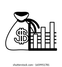 bag with money and statistical graphs, increase of the business vector illustration design