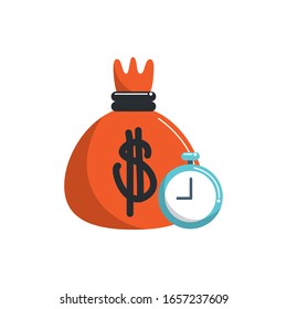 bag money stopwatch timer business financial vector illustration color tone and fill