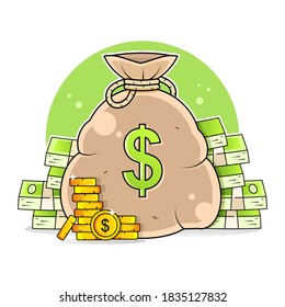 Bag of money. A talisman that brings good luck and prosperity. Cash equivalent. Vector stock illustration on a white background. For design, decoration, logo.talisman money