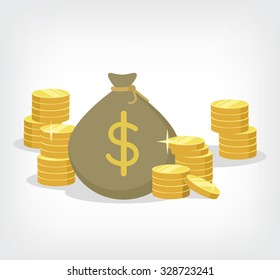 Bag Of Money. Vector Flat Illustration