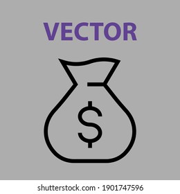 bag with money Vector line icon Editable stroke. bag with dollars, simple icon, isolated