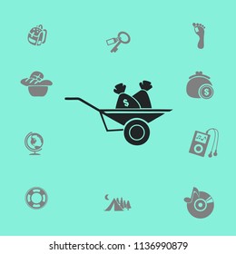 bag of money in a wheelbarrow vector illustration
