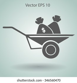 bag of money in a wheelbarrow vector illustration