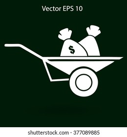 bag of money in a wheelbarrow vector illustration