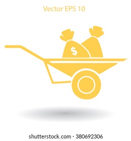 bag of money in a wheelbarrow vector illustration