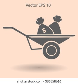 bag of money in a wheelbarrow vector illustration