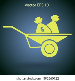 bag of money in a wheelbarrow vector illustration
