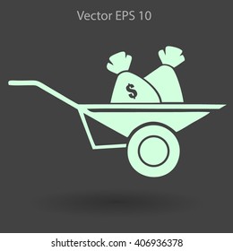 bag of money in a wheelbarrow vector illustration
