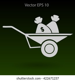 bag of money in a wheelbarrow vector illustration