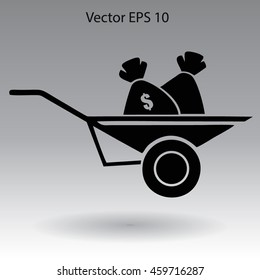 bag of money in a wheelbarrow vector illustration