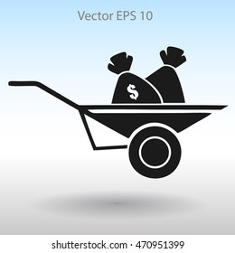 bag of money in a wheelbarrow vector illustration