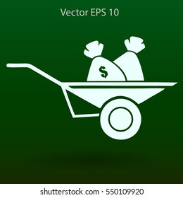 bag of money in a wheelbarrow vector illustration