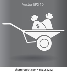 bag of money in a wheelbarrow vector illustration