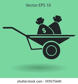 bag of money in a wheelbarrow vector illustration