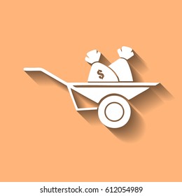 bag of money in a wheelbarrow vector illustration