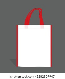 Bag Non Woven white with red border, white with red bag vector illustration, Non wooven bag plain for mockup design, eco-friendly woven bag for artwork