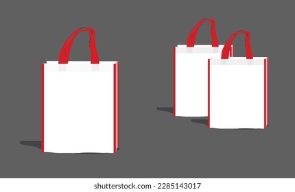 Bag Non Woven white with red border, white with red bag vector illustration, Non woven bag plain for mockup design, eco-friendly woven bag for artwork