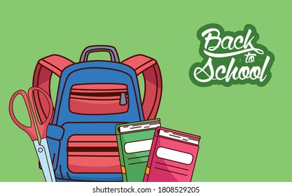bag with notebooks and scissor design, Back to school eduacation class and lesson theme Vector illustration