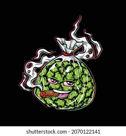 Bag Nug Smoking Blunt From Weed Flower Cannabis Bud Character Cartoon
