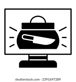 Bag on monitor, prohibited item, knife solid icon, security check concept, bag scanner vector sign on white background, glyph style icon for mobile concept and web design. Vector graphics