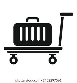 Bag on trolley platform icon simple vector. Move help. Service security