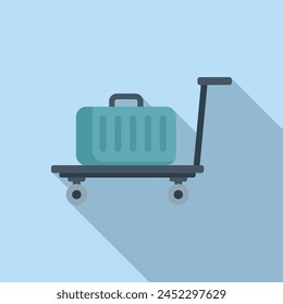 Bag on trolley platform icon flat vector. Move help. Service security