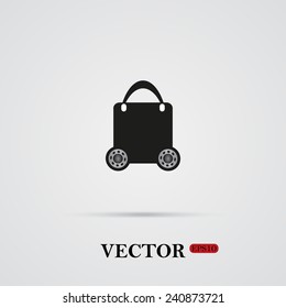 bag on wheels on a light background with shadow, vector, EPS 10