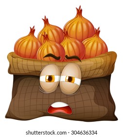 Bag of onions with face illustration